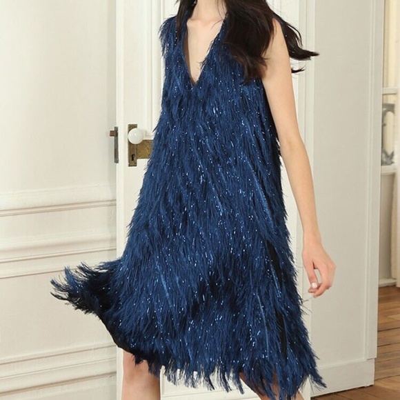 **LAST CALL** MARTIN GRANT NWOT V neck fringe vest in Blue Size M - Picture 5 of 5